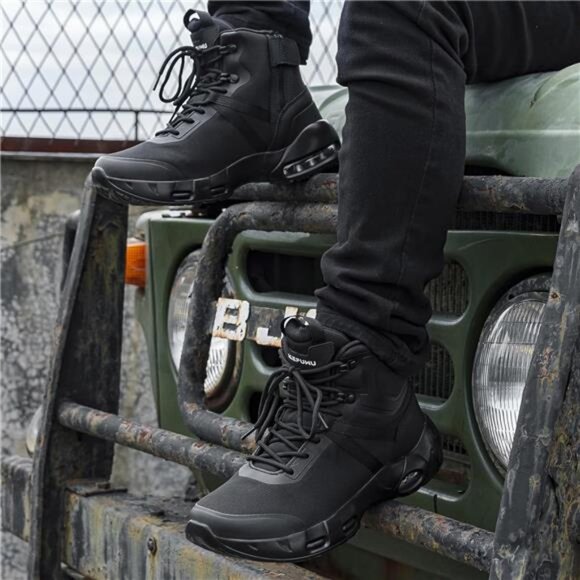 Men\'s Tactical Boots Wide Toe Waterproof 6 Inches Side-Zip Combat Boots